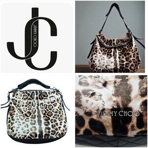Jimmy Choo Animal Print Hobo Bag Fur & Leather Designer Handbag